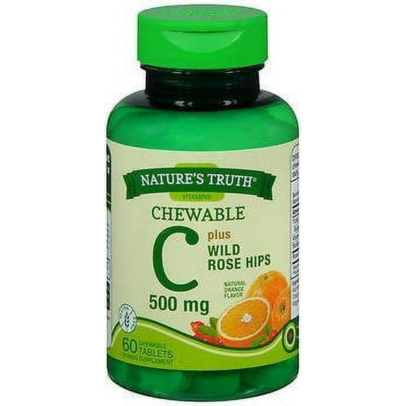 Nature's Truth Chewable C 500 mg plus Wild Rose Hips Tablets Natural Orange Flavor - 60 ct, Pack of 4