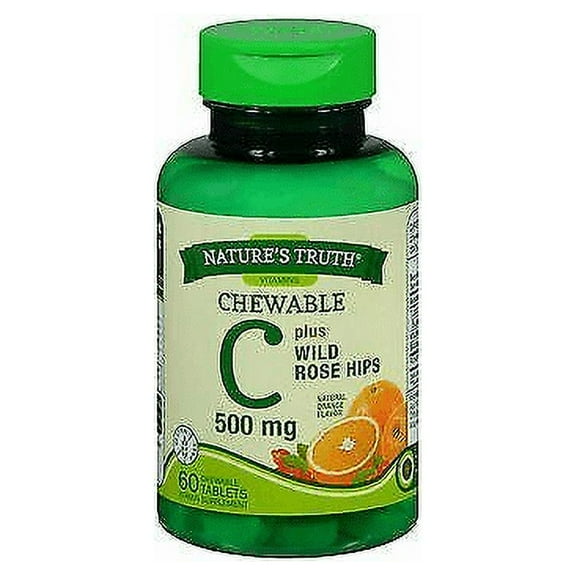 Nature's Truth Chewable C 500 mg plus Wild Rose Hips Tablets Natural Orange Flavor - 60 ct, Pack of 6