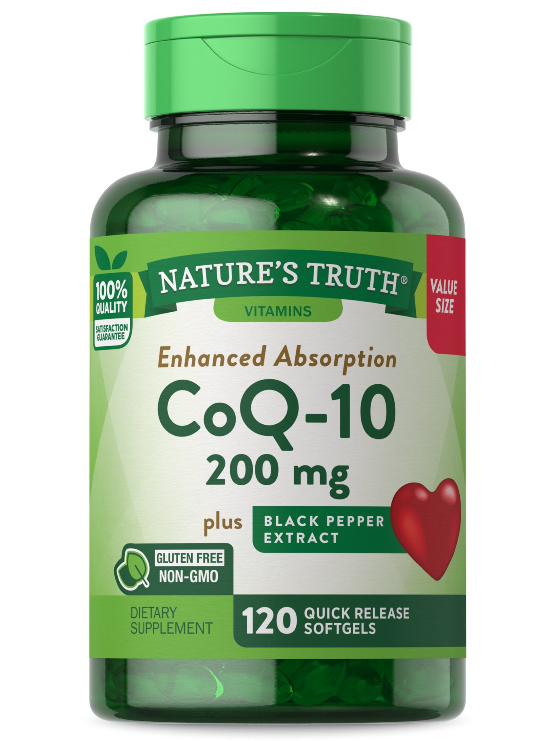 CoQ10 200mg | 120 Softgels | High Absorption | Non-GMO & Gluten Free Coenzyme Supplement | with Black Pepper Extract | by Nature's Truth