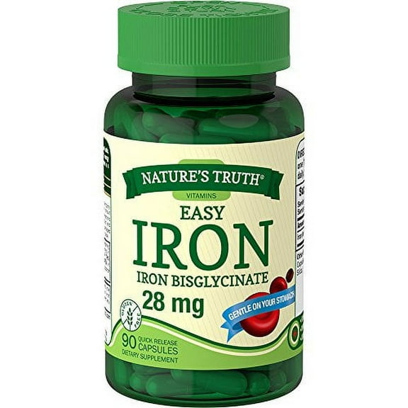 Nature's Truth Easy Iron 28Mg Capsules, 90 Count, 3 Pack