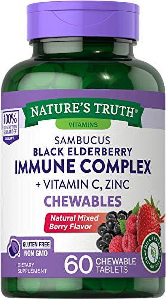 Nature's Truth Elderberry Immune Support with Vitamin C and Zinc Chewable Tablets, 60 Count, 2 Pack