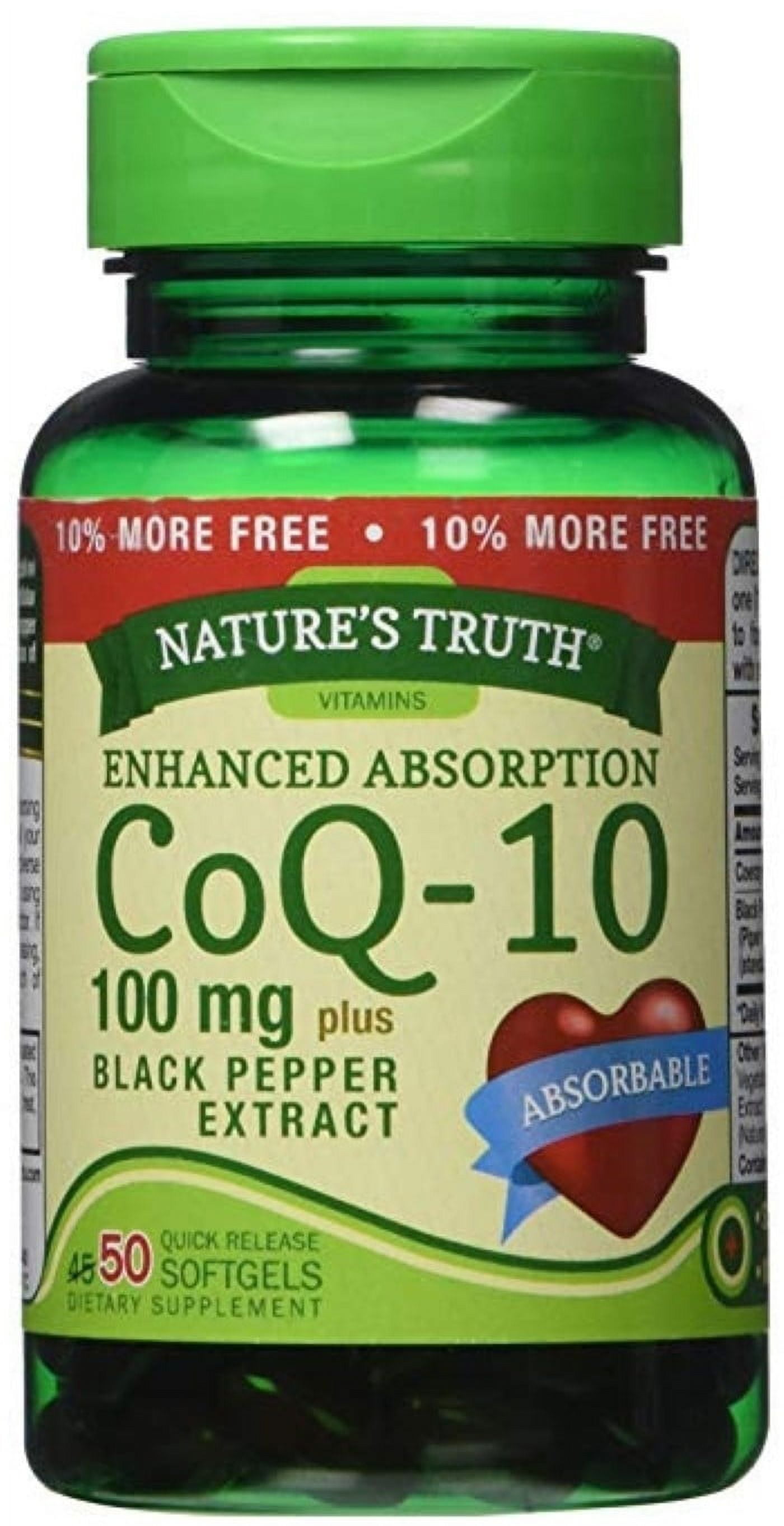 Nature's Truth Enhanced Absorption CoQ-10 100 mg, Black Pepper Extract 50 ea (Pack of 2)