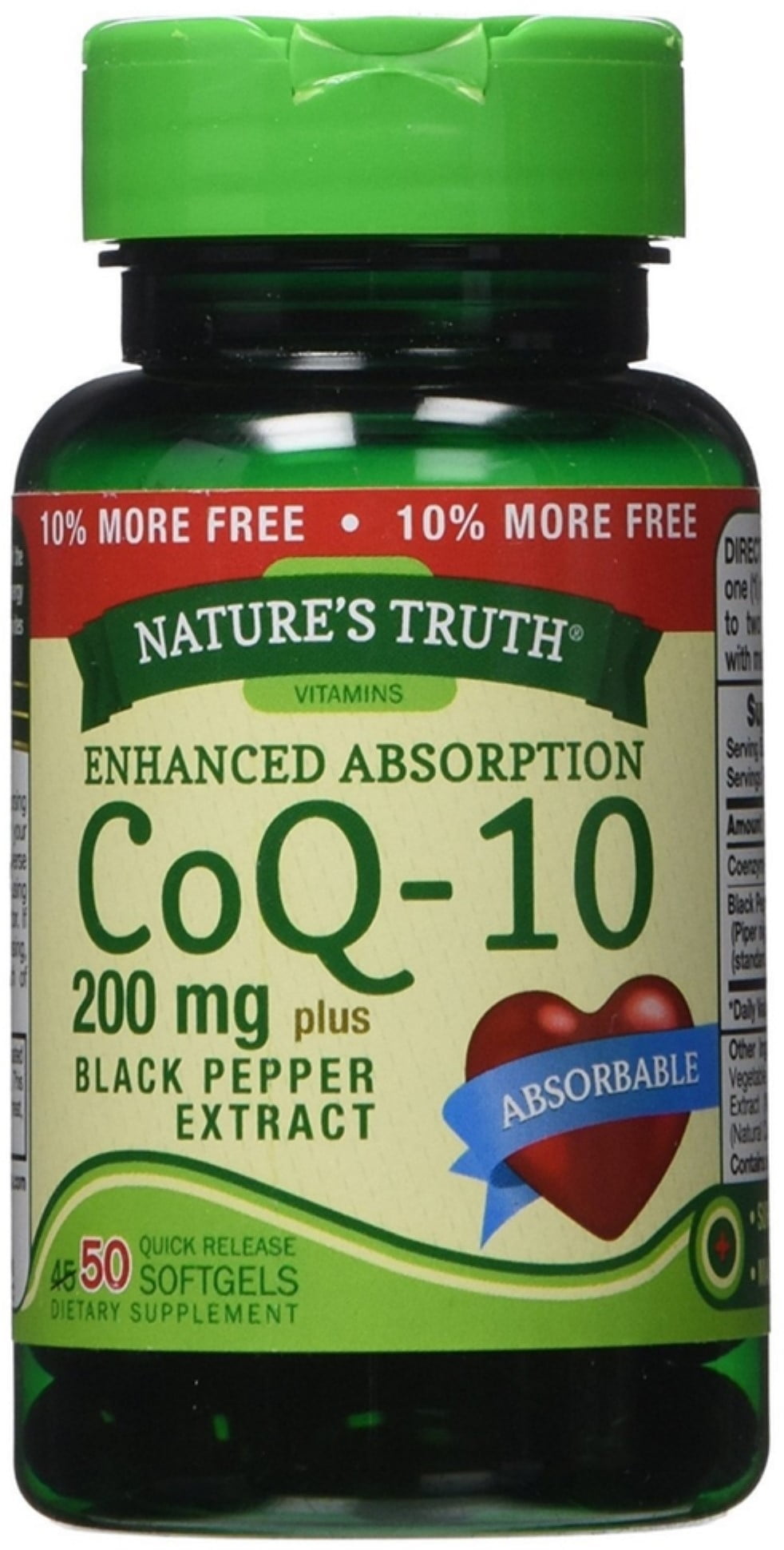 Nature's Truth Enhanced Absorption CoQ10 200 mg Softgels 50 ea (Pack of 2)