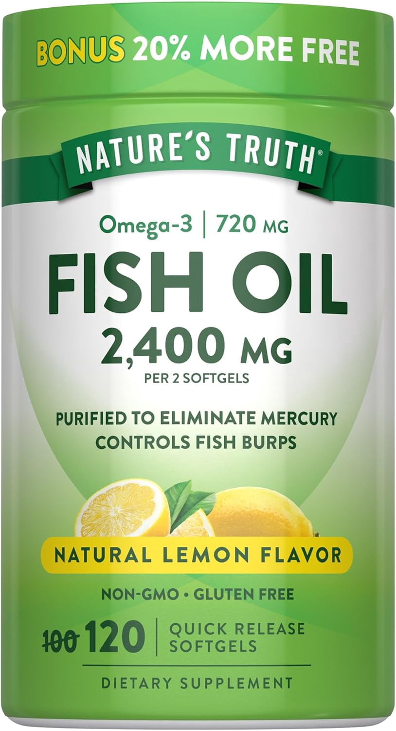 Truth Fish Nature's Truth Fish Oil 2400mg Softgels with 720mg Omega-3 Lemon Flavor ...