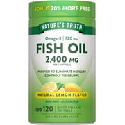 Fish Oil 2400mg | 120 Softgels | 720 mg Omega 3 | Burpless Lemon Flavor Pills | by Nature's Truth