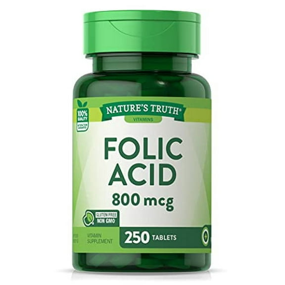 Nature's Truth Folic Acid 800 mcg Vegetarian Tablets, 250 Count, 2 Pack