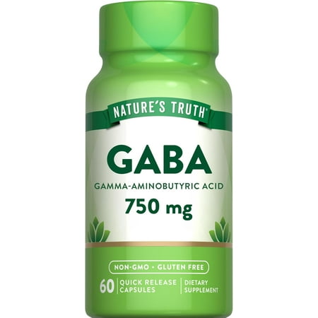 GABA 750 mg | 60 Capsules | Gamma Aminobutyric Acid | Non-GMO, Gluten Free | by Nature's Truth