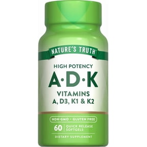 Vitamin A D K Supplement | 60 Softgels | Non-GMO & Gluten Free | A, D3, K1 & K2 | by Nature's Truth