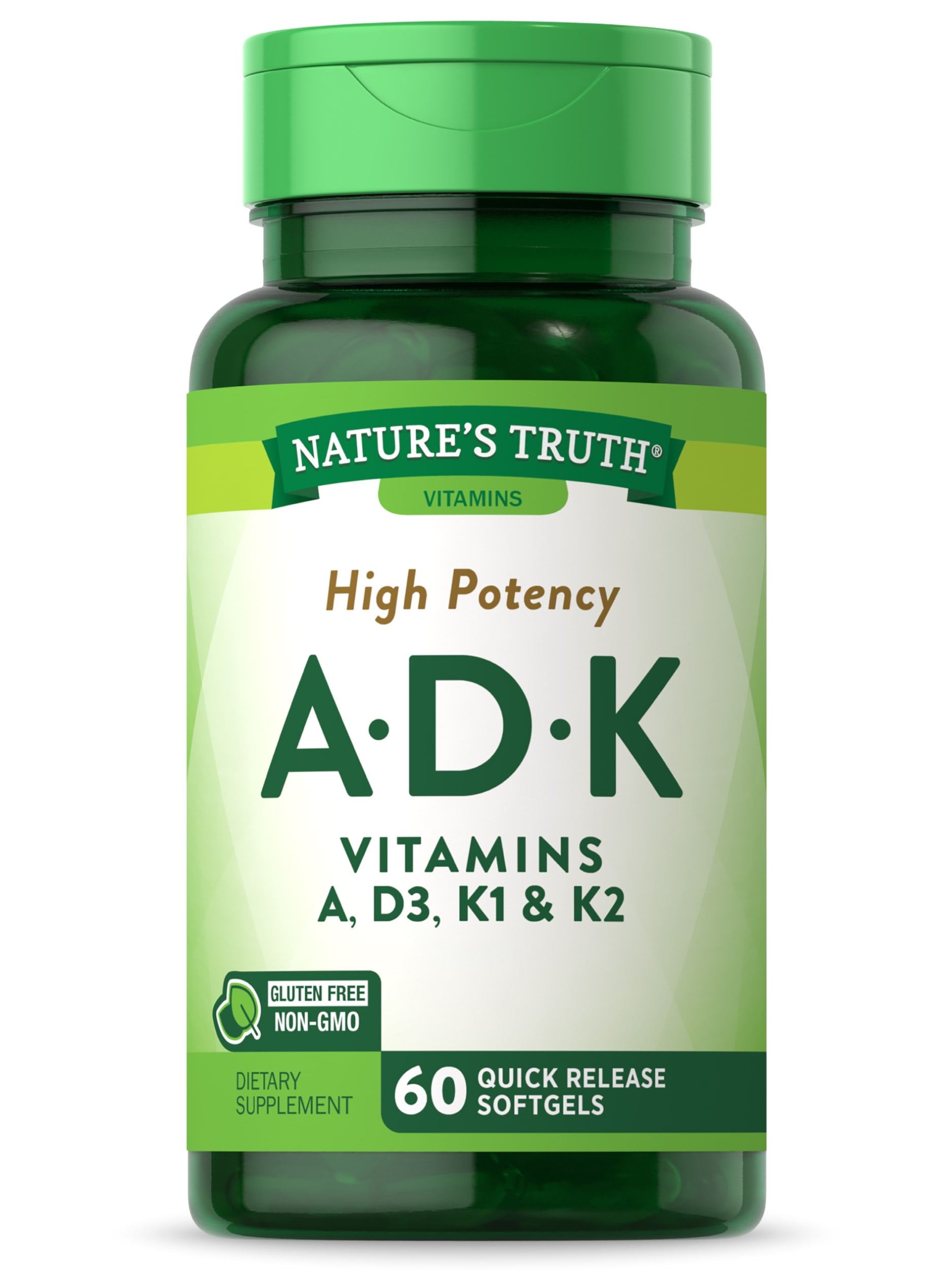 Nature's Truth High Potency Vitamins A, D3, K1 & K2 Dietary Supplement Quick Release Softgels