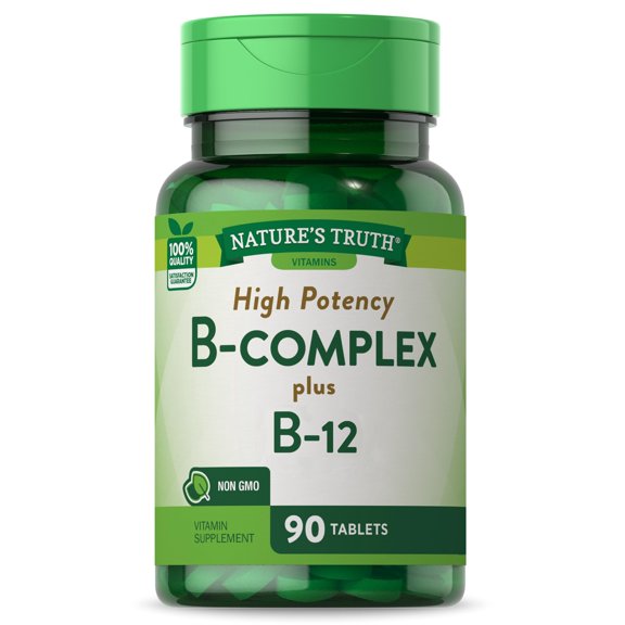 Nature's Truth Vitamin B Complex | Plus B12 | 90 Tablets | Vegetarian and Non-GMO Supplement