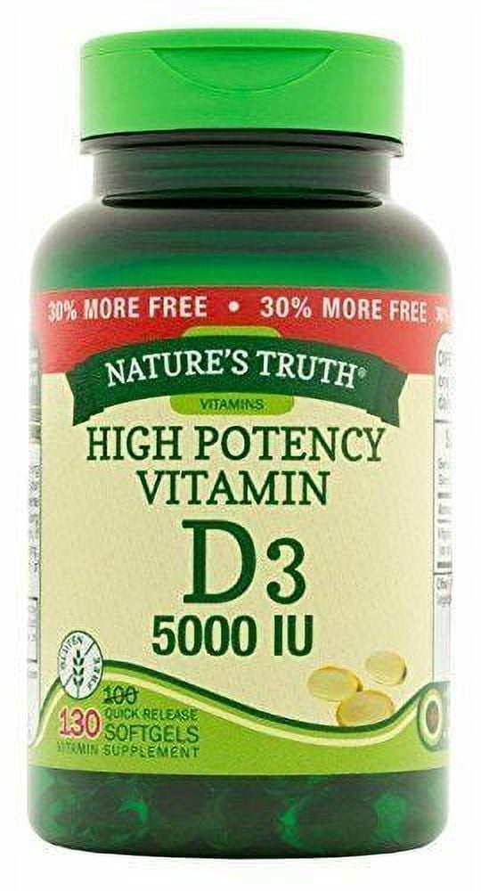 Nature's Truth High Potency Vitamin D3 5000 IU Quick Release, 130ct, 3-Pack