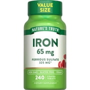 Iron Tablets 65mg | 240 Count | 325mg Ferrous Sulfate | For Men and Women | by Natures Truth