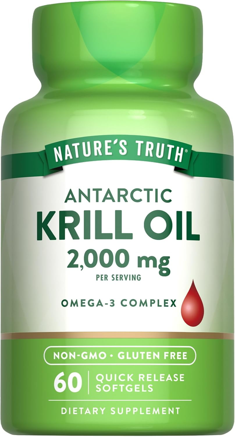 Antarctic Krill Oil 2000mg Softgels | 60 Count | Omega-3 with EPA & DHA | Non-GMO & Gluten Free Supplement | by Nature's Truth