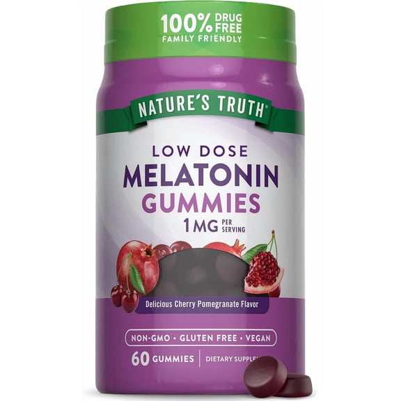 Melatonin | 1mg | 60 Gummies | Non-GMO & Gluten Free | Cherry Pomegranate Flavor | by Natures Truth