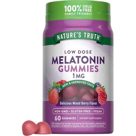 Melatonin | 1mg | 60 Gummies | Non-GMO & Gluten Free | Cherry Pomegranate Flavor | by Natures Truth