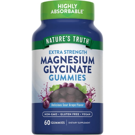 Nature's Truth Magnesium Glycinate Gummies, 60 Count, Sour Grape Flavor, Non-GMO & Gluten Free