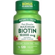 Biotin 10000mcg | 120 Fast Dissolve Tablets | Hair, Skin, Nails | Berry Flavor | by Natures Truth