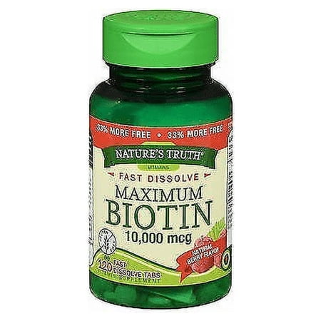 Nature's Truth Maximum Biotin 10,000 mg Fast Dissolve Tabs Berry - 120 ct, Pack of 2