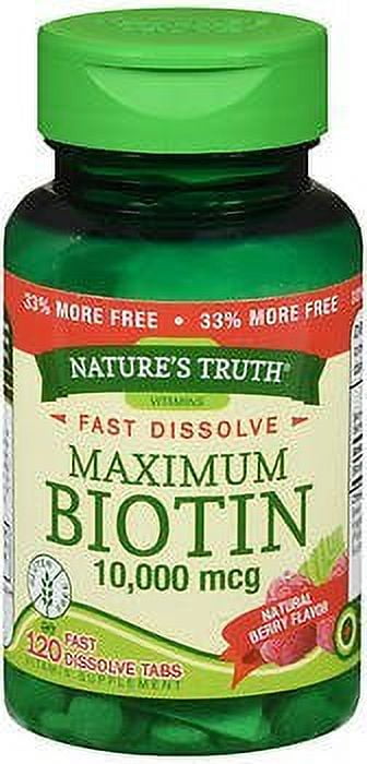 Nature's Truth Maximum Biotin 10,000 mg Fast Dissolve Tabs Berry - 120 ct, Pack of 5