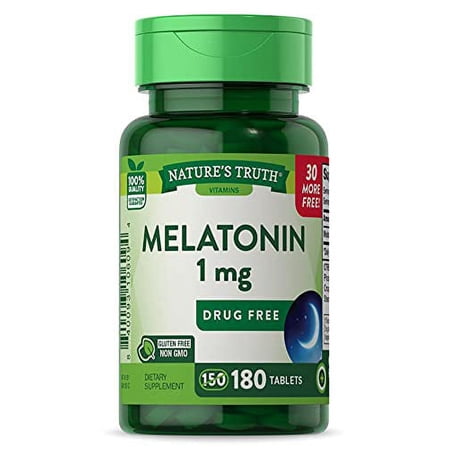 Nature's Truth Melatonin 1 mg Tablets Gluten Free, 180 Count, 3 Pack
