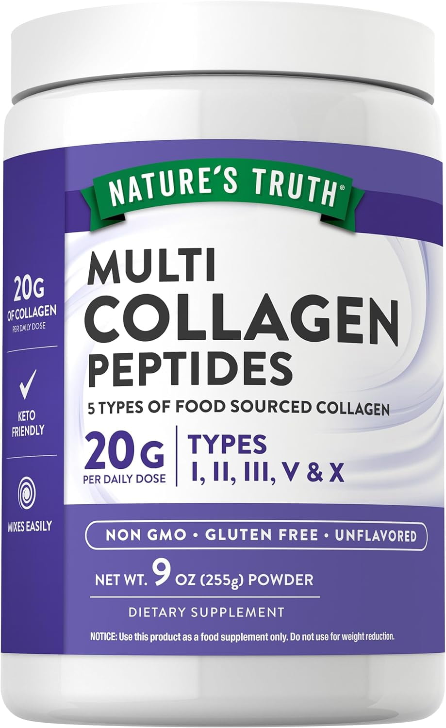 Multi Collagen Powder | 9 oz | Type I, II, III, V, X | Unflavored | Keto Formula | by Nature's Truth