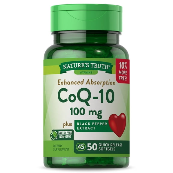 Nature's Truth Enhanced Absorption 100 mg CoQ-10 Plus Black Pepper Extract 50 Quick Release Softgels