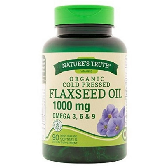 Nature's Truth Organic Cold Pressed Flaxseed Oil 1000 mg Omega 3, 6 & 9, 90 ea (Pack of 4)