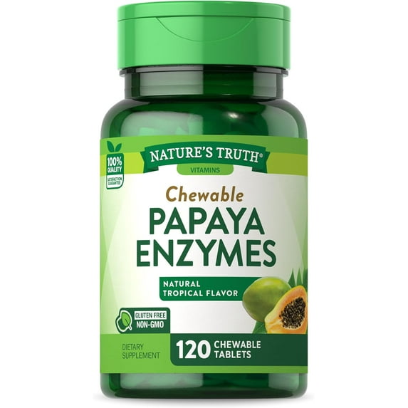 Nature's Truth Papaya Enzyme Chewable Tablets | 120 Count | Vegetarian, Non-GMO & Gluten Free Supplement for Digestion | Natural Tropical Flavor