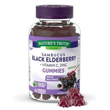 Sambucus Black Elderberry Gummies | 50 Count | With Vitamin C and Zinc | Berry Flavor | Vegan, Non-GMO, Gluten Free | Extract Gummies for Adults | by Nature's Truth