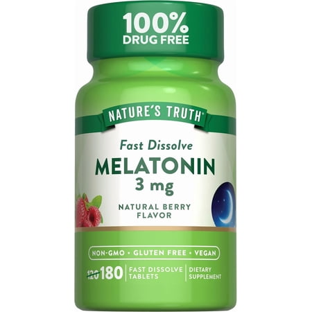 Melatonin 3mg | 180 Fast Dissolve Tablets | Nighttime Sleep Aid | Berry Flavor | Vegan, Non-GMO, Gluten Free | by Nature's Truth
