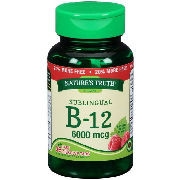 Nature's Truth Sublingual B-12 6000 mcg Fast Dissolve Tabs, Natural Berry Flavor 36 ea (Pack of 3)