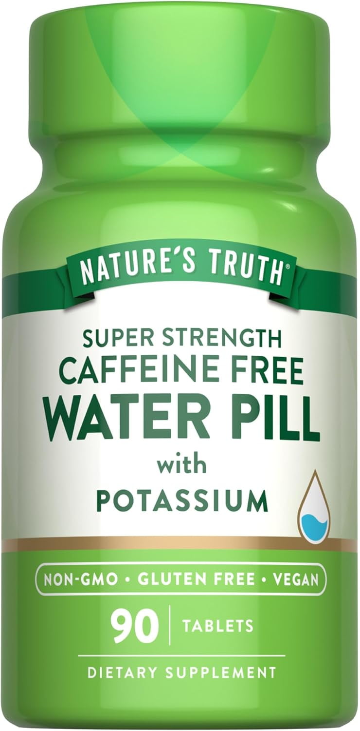 Super Strength Water Pill with Potassium | 90 Tablets | Caffeine Free | by Nature's Truth