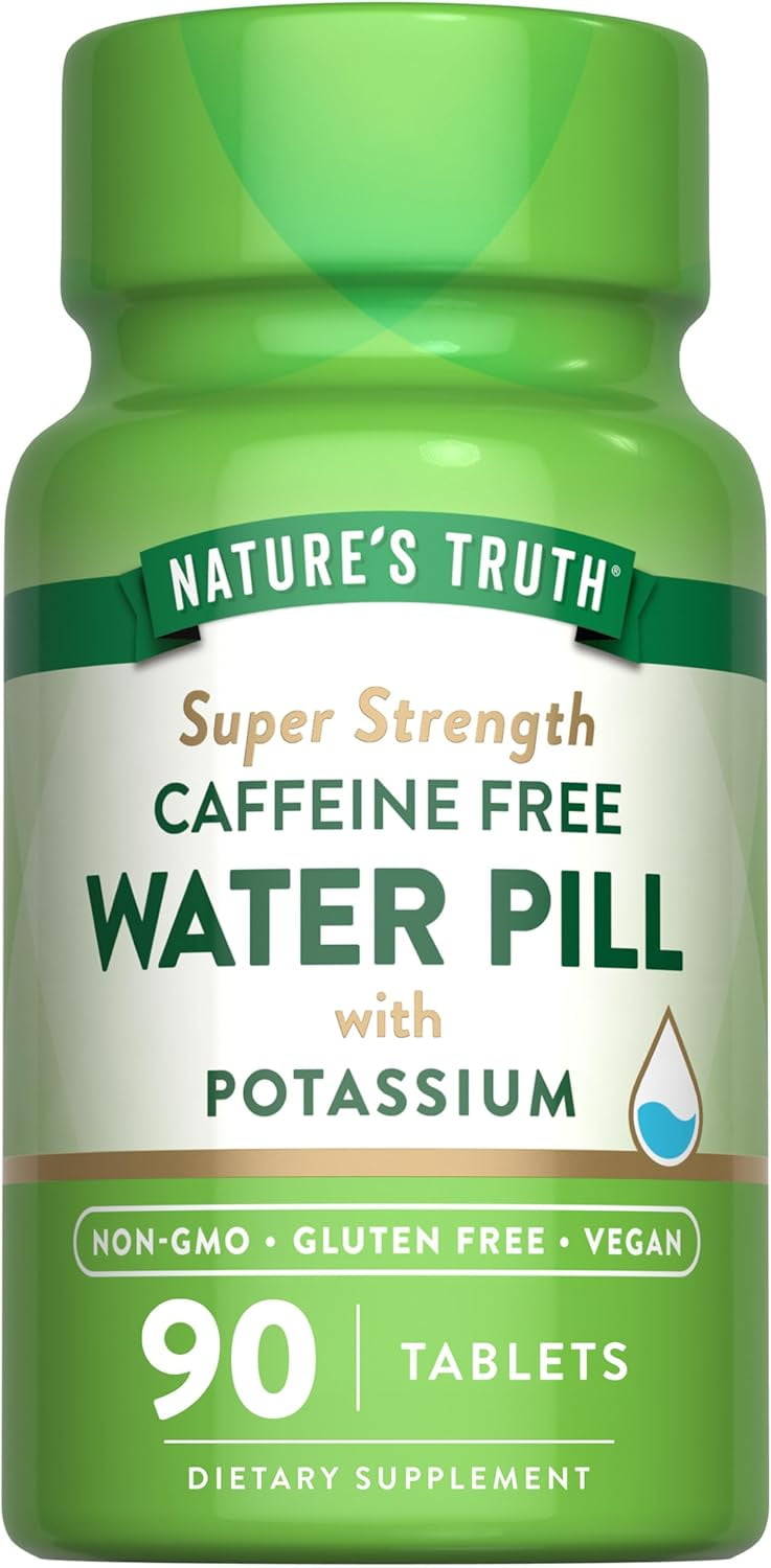 Super Strength Water Pill with Potassium | 90 Count | Caffeine Free | by Nature's Truth