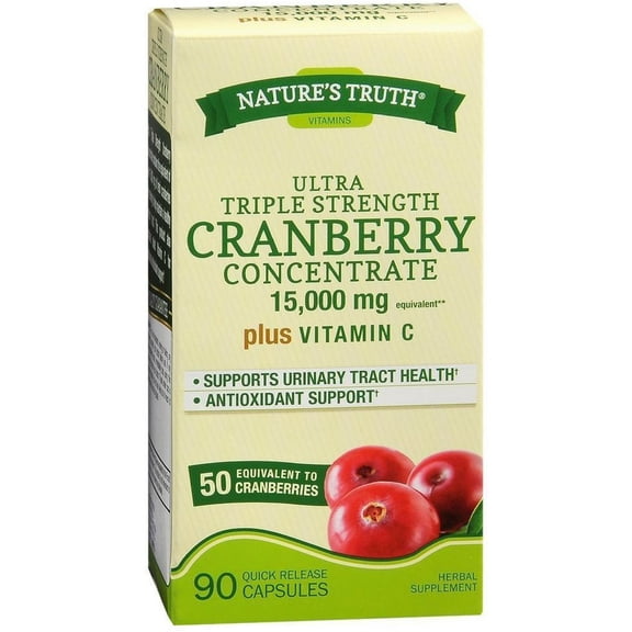 Nature's Truth Triple Strength Cranberry Concentrate 15000 mg Plus Vitamin C Capsules 90 ea (Pack of 4)