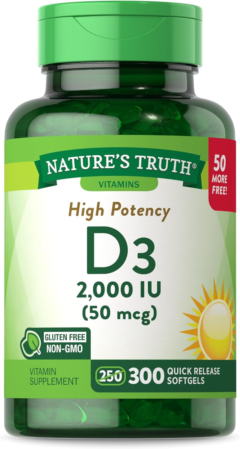 Natures Truth Vitamin D3 2000 IU | 300 Softgels | High Potency| Non-GMO, Gluten Free