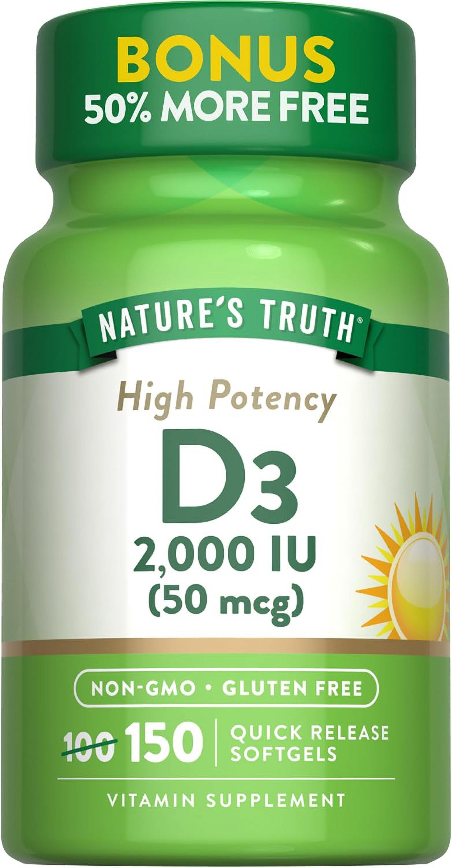 Nature's Truth Vitamin D3 2000 IU Softgels 150 Count High Potency