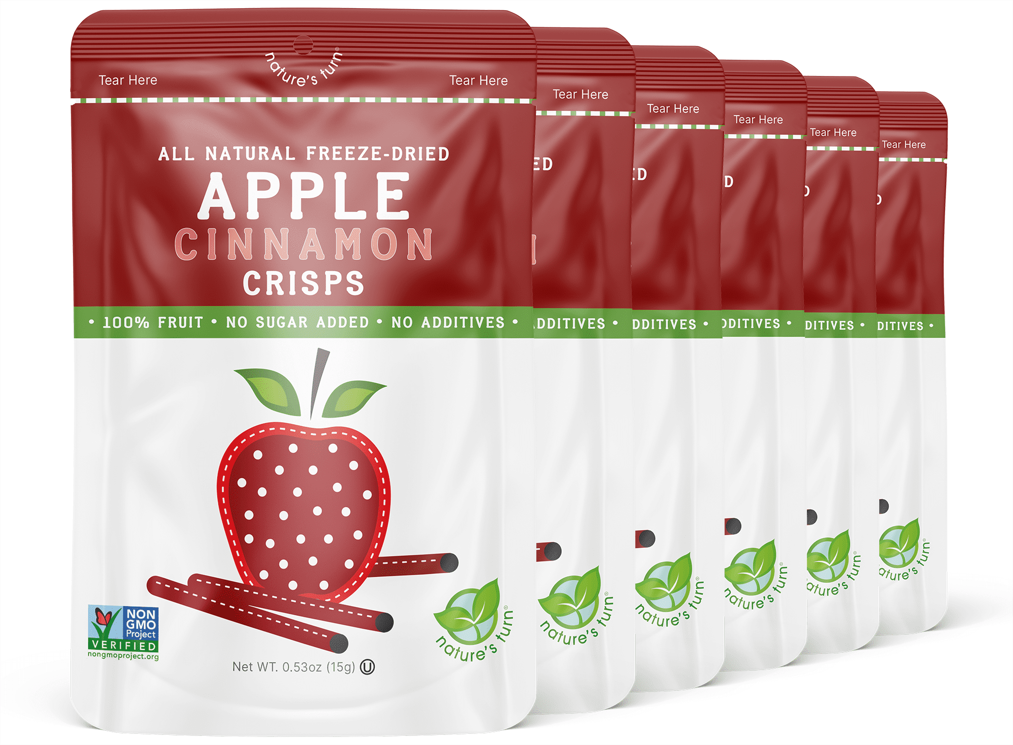 Nature's Turn Freeze-Dried Apple Cinnamon Crisps, Pack of 6, (0.53oz Each)