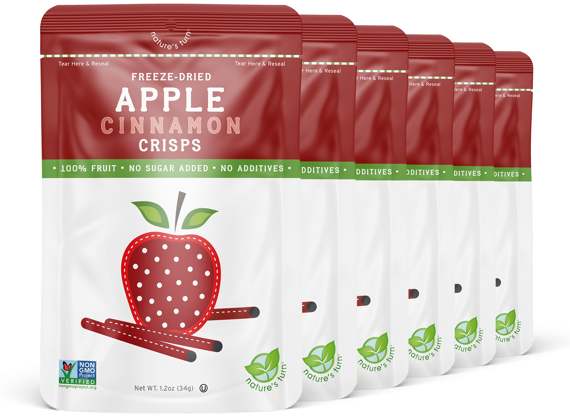 Nature's Turn Freeze-Dried Apple Cinnamon Crisps, Pack of 6, (1.20oz Each)