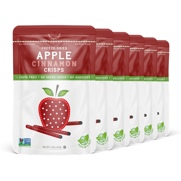 Nature's Turn Freeze-Dried Apple Cinnamon Crisps, Pack of 6, (1.20oz Each)