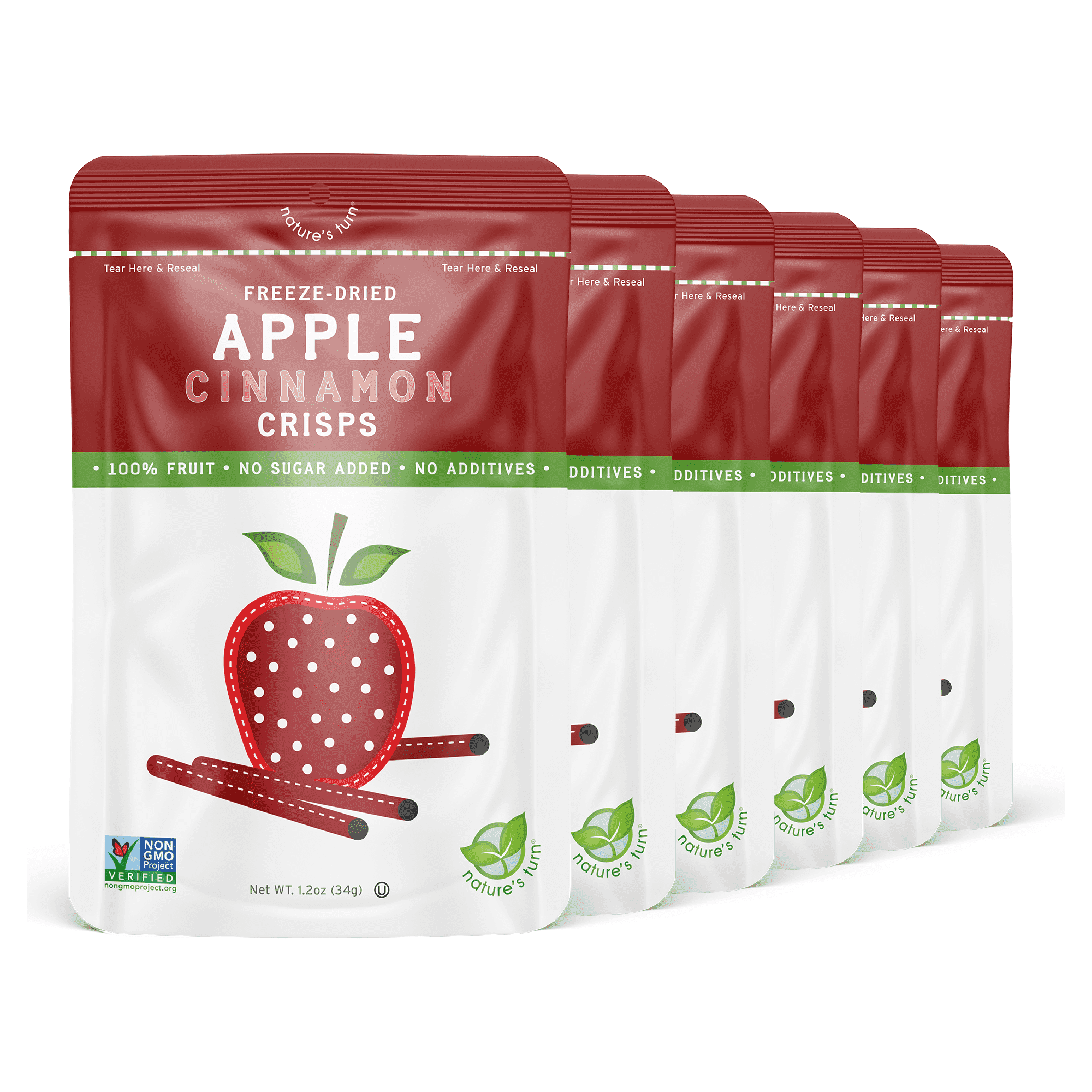 Nature's Turn Freeze-Dried Apple Cinnamon Crisps, No Added Sugar, Healthy Natural Fruit Crisp Snack for School Lunches, 6 Pack (1.2 oz Each)