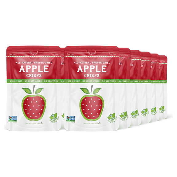Natures Turn Freeze-Dried Apple Crisps, No Added Sugar, Healthy Natural Fruit Crisp Snack for School Lunches, 12 Pack (0.53 oz Each)