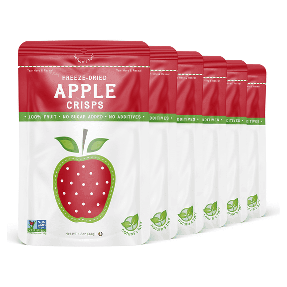 Natures Turn Freeze-Dried Apple Crisps, No Added Sugar, Healthy Natural Fruit Crisp Snack for School Lunches, 6 Pack (1.2 oz Each)