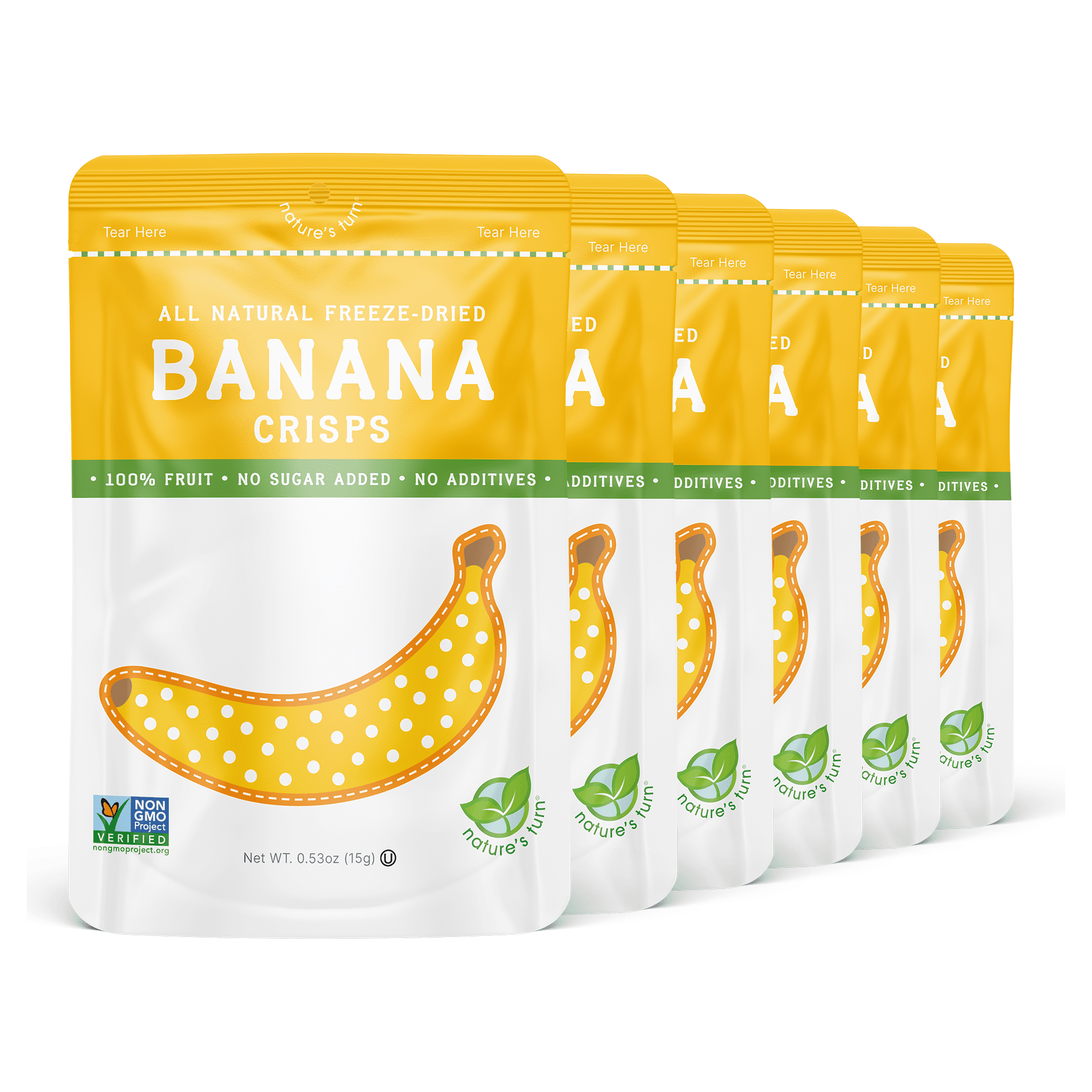 Nature's Turn Freeze-Dried Banana Crisps, Pack of 6, (0.53oz Each)