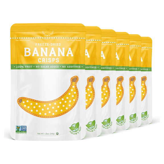 Natures Turn Freeze-Dried Banana Crisps, No Added Sugar, Healthy Natural Fruit Crisp Snack for School Lunches, 6 Pack (1.2 oz Each)