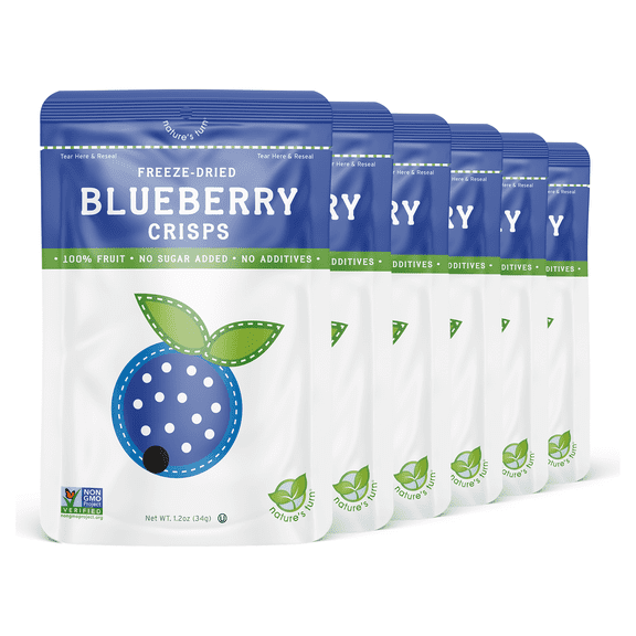 Natures Turn Freeze-Dried Blueberry Crisps, No Added Sugar, Healthy Natural Fruit Crisp Snack for School Lunches, 6 Pack (1.2 oz Each)