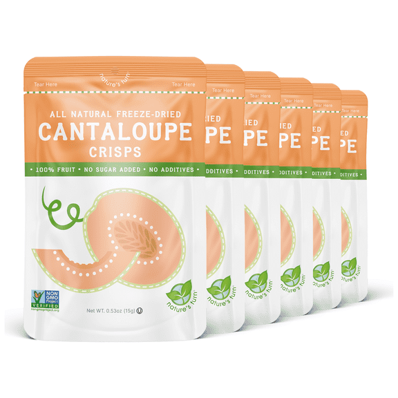 Natures Turn Freeze-Dried Cantaloupe Crisps, No Added Sugar, Healthy Natural Fruit Crisp Snack for School Lunches, 6 Pack (0.53 oz Each)