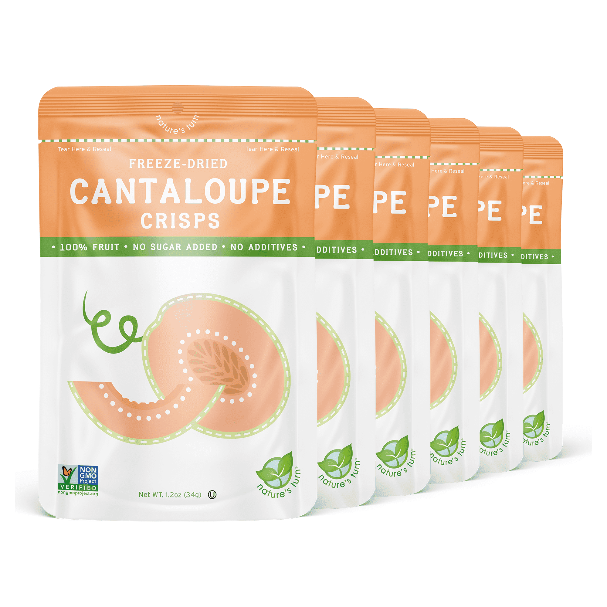 Nature’s Turn Freeze-Dried Cantaloupe Crisps, No Added Sugar, Healthy Natural Fruit Crisp Snack for School Lunches, 6 Pack (1.2 oz Each)