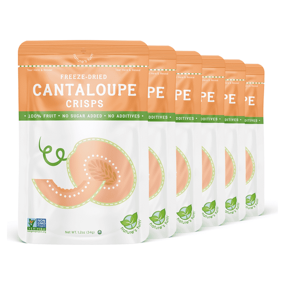 Natures Turn Freeze-Dried Cantaloupe Crisps, No Added Sugar, Healthy Natural Fruit Crisp Snack for School Lunches, 6 Pack (1.2 oz Each)