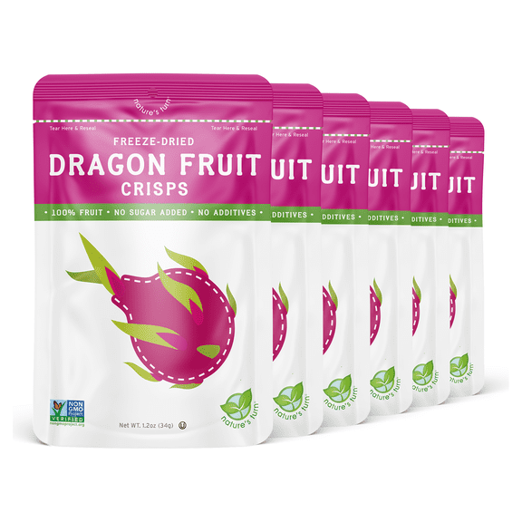 Natures Turn Freeze-Dried Dragon Fruit Crisps, No Added Sugar, Healthy Natural Fruit Crisp Snack for School Lunches, 6 Pack (0.53 oz Each)
