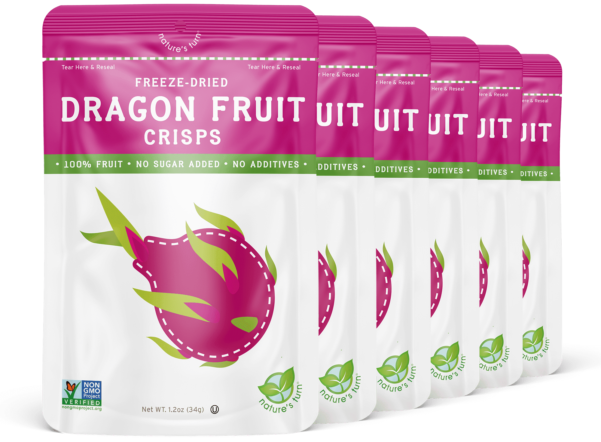 Nature’s Turn Freeze-Dried Dragon Fruit Crisps, No Added Sugar, Healthy Natural Fruit Crisp Snack for School Lunches, 6 Pack (1.2 oz Each)